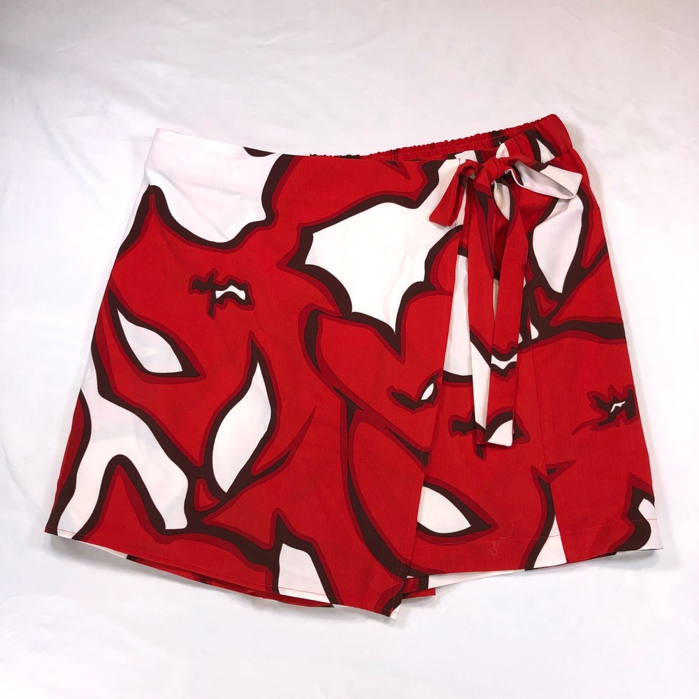 Nine West Red White Abstract Floral Wrap Skort Size L